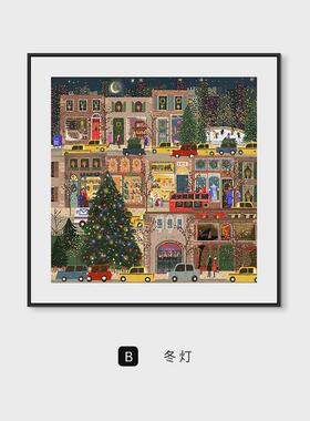 冬日颂歌圣诞冬灯客厅装饰画ins风卧室挂画小众艺术氛围感摆画