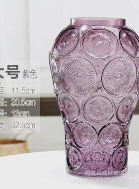 欧式复古浮雕艺术品摆件玻璃花瓶办公室客厅中古绿植插花花器批发