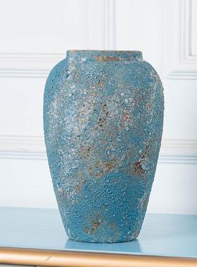 复古文艺美式田园花瓶现代陶瓷客厅插花摆件粗陶陶罐干花装饰摆件