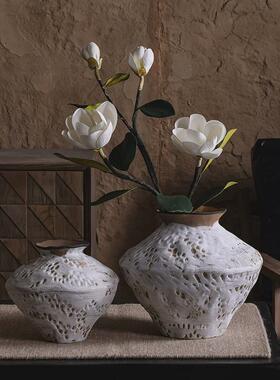 陶瓷台面花瓶禅意侘寂风客厅插花乾燥花摆件异形土陶罐电视柜装饰