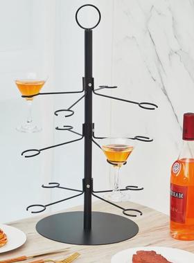 跨境鸡尾酒树红酒杯架铁艺收纳架创意家居摆件婚礼装饰高脚杯挂架
