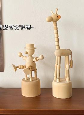 可爱日子ins实木日式桌面氛围小摆件创意装饰木头人木偶生日礼物