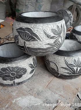 石雕柱墩子雕花现货供应青石防古厂家石鼓雕花空心包边石柱脚石