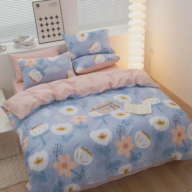 Single and double cotton four-piece set printed twill manufacturer direct sales bed sheet quilt cover pillow cover student bed sheet style three-piece set