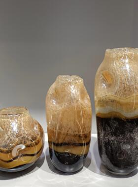 简约现代轻奢创意黑白金色插花花瓶摆件样板房客厅玄关桌面玻璃器