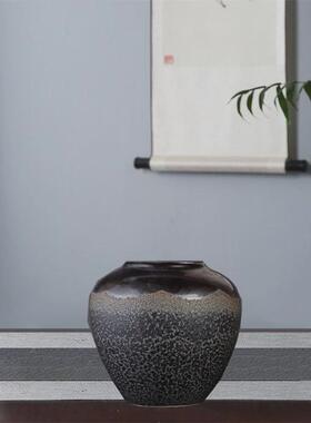 景德镇家居陶瓷黑色泡泡釉花瓶新中式水培台面干花简约摆件装饰品