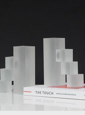 现代简约水晶楼梯书档方块几何攀登书靠样板房水晶饰品售楼处摆件