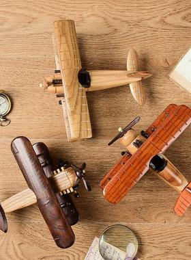 复古老爷车模型摆件家居实木飞机玄关小摆设客厅酒柜办公室装饰品