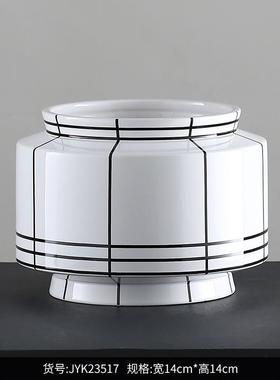 博西家居简约黑色线条几何陶瓷花瓶摆件玄关客厅新中式软装饰品