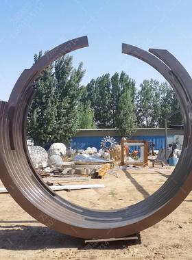 热销制作庭院镂空半圆雕塑金属发光月亮不规则艺术品不锈钢装饰摆