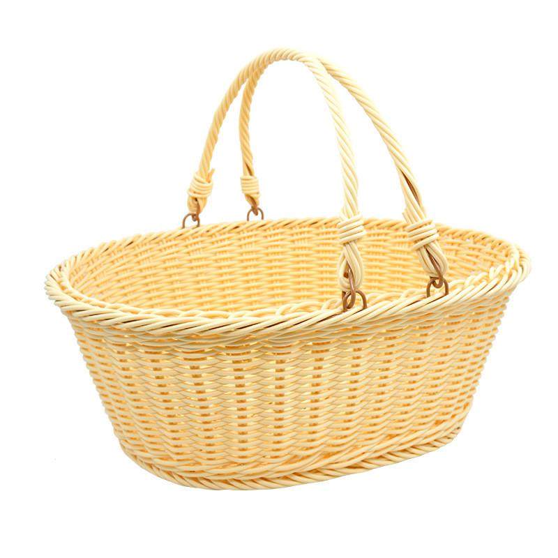 仿藤手工编织收纳篮户外水果采摘手提篮铁线圈加固收纳藤编野餐篮,淘宝优惠券,粉丝福利购,淘宝优惠卷