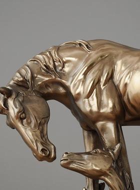 热销益方家轻奢摆件厂家批发冷铸铜工艺品母子马创意家居居软装饰