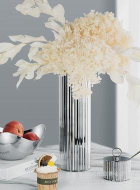 轻奢客厅茶几不锈钢花盆花器摆件居家创意插花装饰花瓶