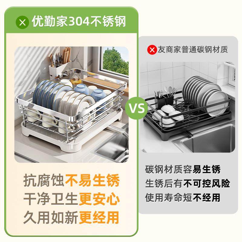 碗盘沥水架碗架台面304不锈钢厨房沥水篮置物架放碗筷碗碟收纳架,淘宝优惠券,粉丝福利购,淘宝优惠卷