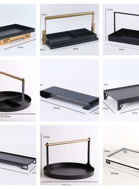 新中式黑色托盘摆件茶盘茶室居客厅书房收纳摆台样板房软装饰品