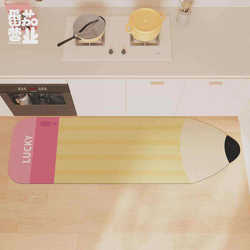 Cartoon water-absorbing and oil-absorbing non-slip leather floor mats for kitchen floor mats washable and wipeable carpet long door mats