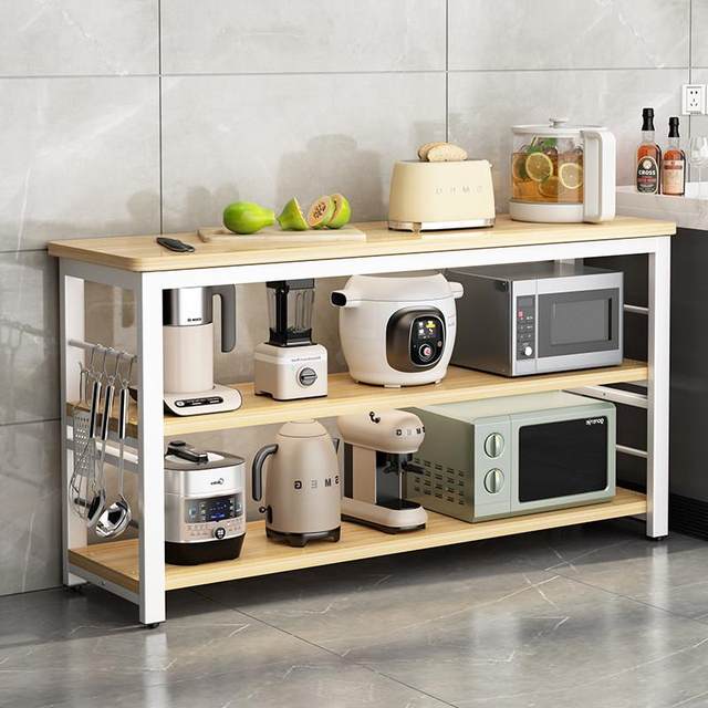 Kitchen storage rack floor-standing multi-functional vegetable cutting table long strip meal preparation workbench microwave boiler storage narrow side cabinet