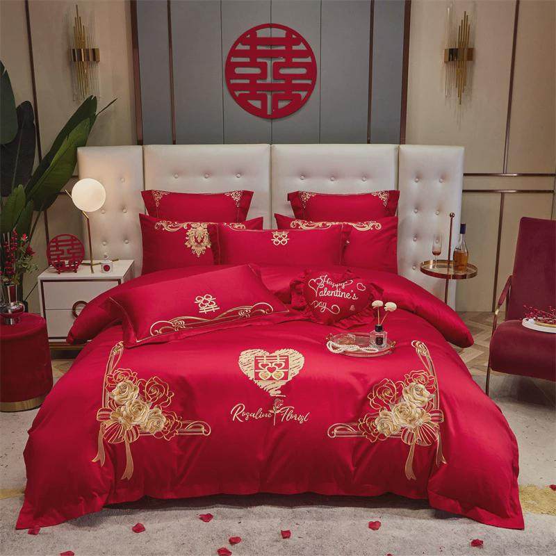 结婚喜庆床上婚庆四件套中式大红色床单被套婚房高档刺绣新婚床品,淘宝优惠券,粉丝福利购,淘宝优惠卷
