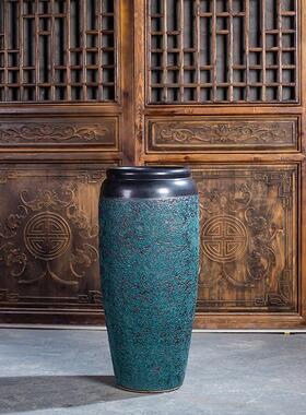 陶瓷摆件落地大花瓶中式复古陶罐客厅酒店装饰品插花干花粗陶瓷瓶