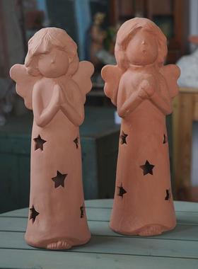 可爱天使摆件红陶风灯花园布置园艺摆件蜡烛灯花园装饰庭院户外