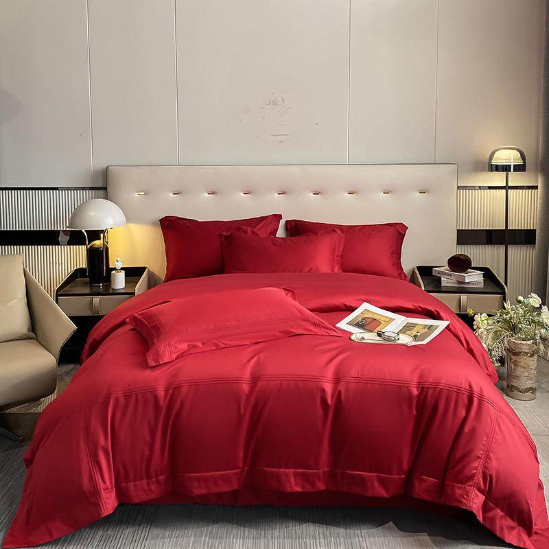 约高级结婚铺床上用品100支长绒棉纯棉红色床单婚庆纯色四件套4,淘宝优惠券,粉丝福利购,淘宝优惠卷