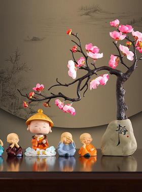 新中式腊梅四不和尚客厅玄关酒柜博古架装饰品创意办公室桌面摆件