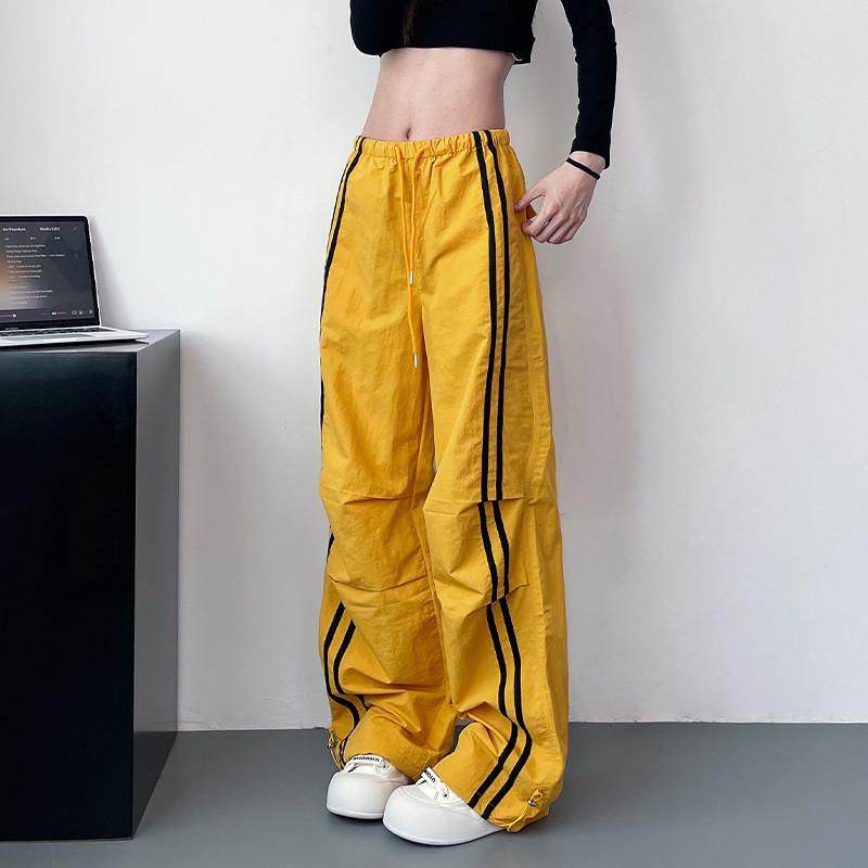 大码抽绳女早秋2024胖mm宽松显瘦阔腿裤又a又飒条纹工装裤,淘宝优惠券,粉丝福利购,淘宝优惠卷