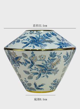 新中式青花瓷陶瓷花瓶几何形花瓶花艺插花客厅装饰摆件陶瓷花瓶