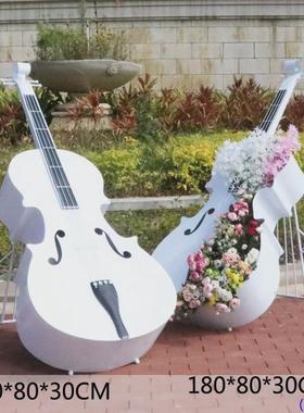 铁艺户外摆件婚庆爱情主题道具大提琴景观别墅乐器花架草坪装饰品