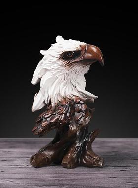 家居创意仿木根动物办公室老鹰头摆件复古头像开业乔迁礼品摆饰