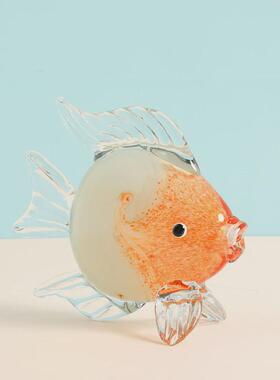 北欧玻璃亲嘴鱼摆件家居样板房软装现货创意水晶动物工艺品饰品