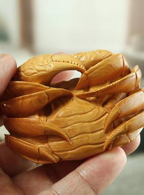 黄杨木雕刻螃蟹手把玩件送礼茶宠工艺品富甲天下佳品厂家直销