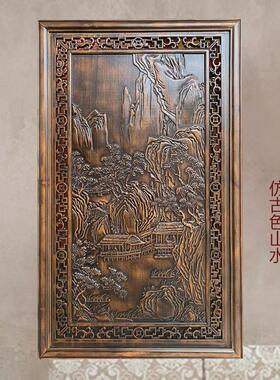 挂件客厅仿古东阳木雕镂空竖屏壁挂香樟木新中式实木玄关雕花隔断