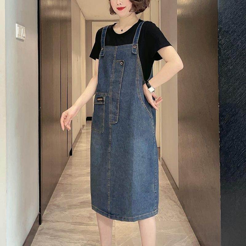 夏2025新款大码女牛仔背带裙休闲两件套减龄遮肚子,淘宝优惠券,粉丝福利购,淘宝优惠卷