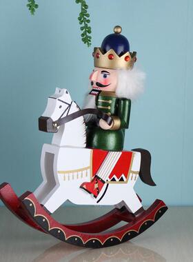 厂家木质30cm胡桃夹子装饰摆件批发工艺品摇马木战马胡桃兵木偶人