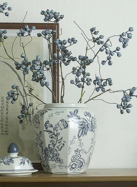 热销新中式手绘八角罐青花花器客厅玄关水培陶瓷花瓶摆件干花插花
