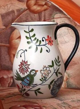 田园风陶瓷手绘花器花瓶现代轻奢艺术插花花鸟样板间客厅家居装饰