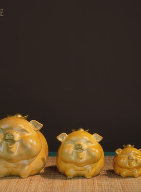 招财进宝诸事顺利铜摆件元宝猪居装饰品客厅玄关办公室乔迁新居