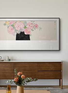 新中式花鸟装饰画侘寂风软装牡丹花茶室书房玄关卧室餐厅素雅挂画