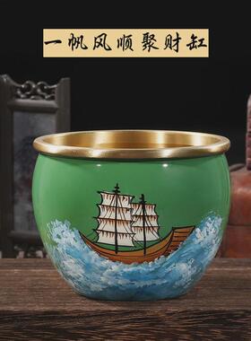 送礼黄铜画油彩绘大百福米缸办公室摆件工艺品同事纯聚财百福缸