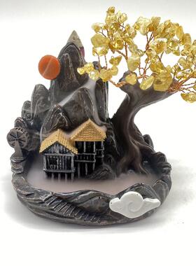 居家办公室天然黄水晶树简约流行时尚送礼跨境倒流香树脂小摆件