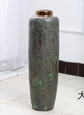 中式陶瓷落地大花瓶景德镇器做旧粗陶罐客厅别墅插花复古干花仿真
