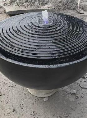 日式石青石黑山石水钵盆庭院流水景观禅意摆件新中式钵养鱼池石盆