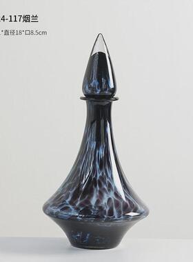 中古创意豹纹玻璃花瓶摆件门店高级样板房桌面复古软装设计摆件