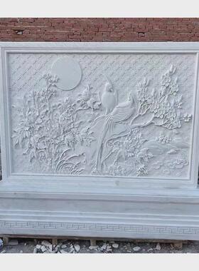 青石石雕照壁新中式庭院浮雕影壁墙别墅浮雕壁画花岗岩浮雕墙照壁