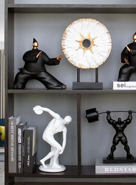 创意抽象黑白体育运动人物软装饰品客厅书架样板间健身房瑜伽摆件