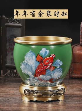 纯黄铜百福缸米缸办公室百福聚宝盆聚财招财彩绘桌面饰品摆件批发