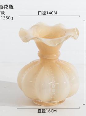 复古古风芬顿花瓶法式南瓜小花瓶中高档玻璃插花装饰摆件批发