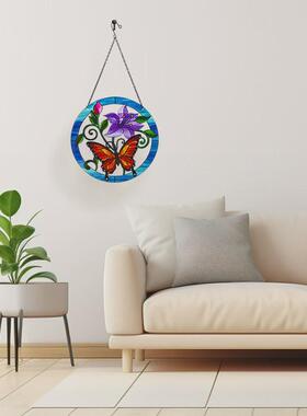 圆形蝴蝶彩色金属彩绘窗户挂件工艺品铁艺墙壁装饰客厅挂饰
