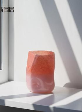 热销花器西家居橘粉色渐变直筒圆柱玻璃花瓶摆件高级家居客厅水培